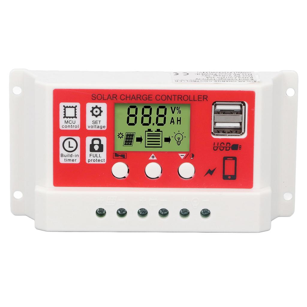 Solar Charge Controller PWM Lithium Battery Photovoltaic Charge Regulator LCD Display 12V24V20A