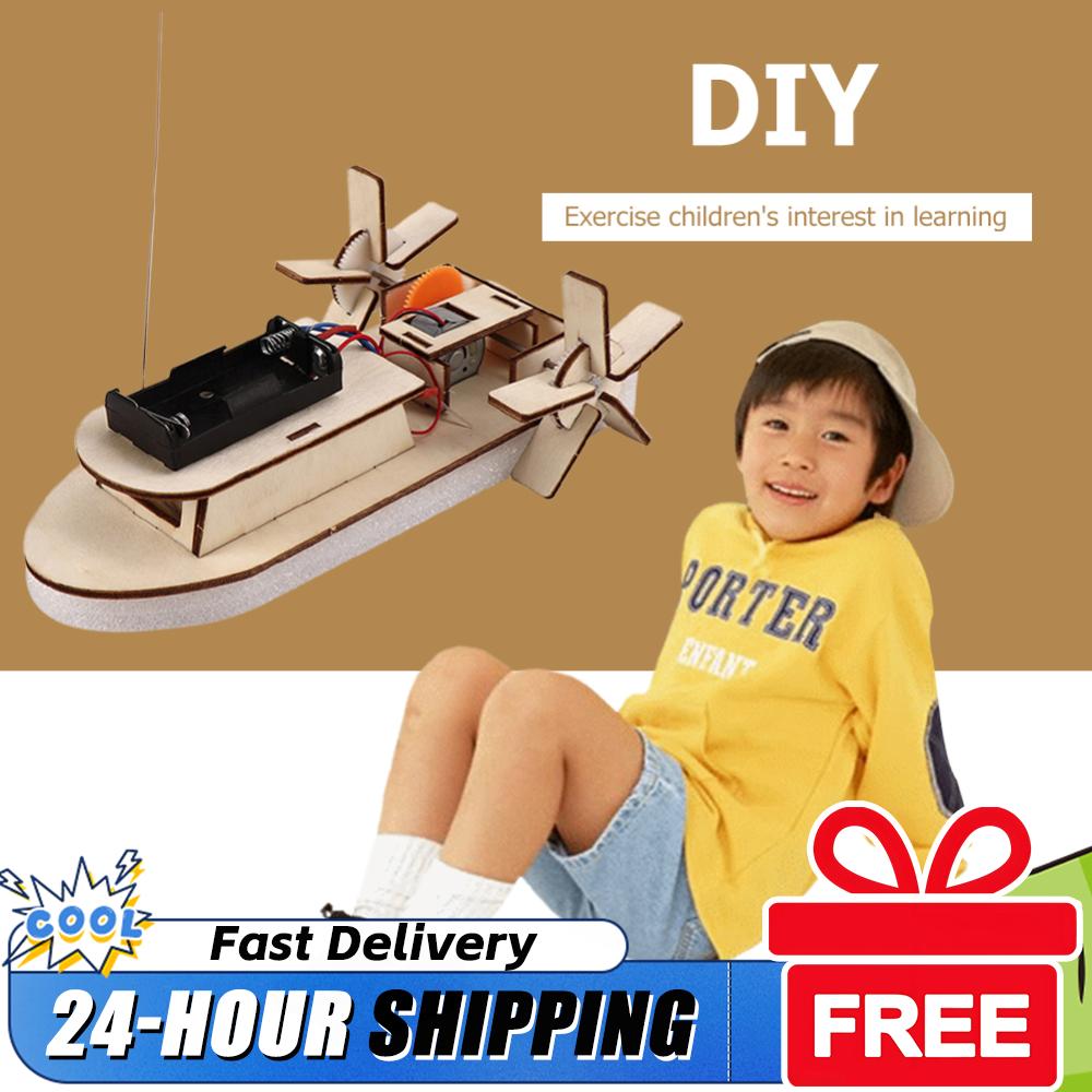 Kids DIY Remote Control Paddle Wheel Ship Model Kids Students Science Experiments Kit Science Invention Experiment Material Toys