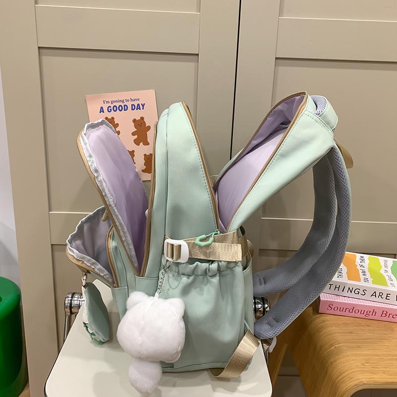 Student Schoolbag Women's Color Contrast Backpack Large Capacity Backpack with Coin Purse