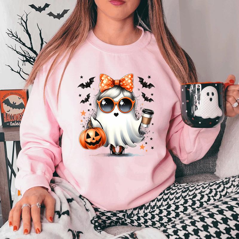 Пуловеры с принтом тыквы и летучей мыши на Хэллоуин для женщин, повседневные топы с круглым вырезом, свободные женские пуловеры больших размеров без капюшона