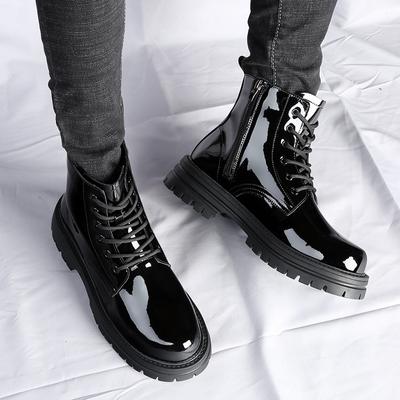Fashion Daily Men Boots PU Lace Up Thick Soled Round Head High Cut Fashionable British Business Casual Boots Anti Slip Motorcycle Boots