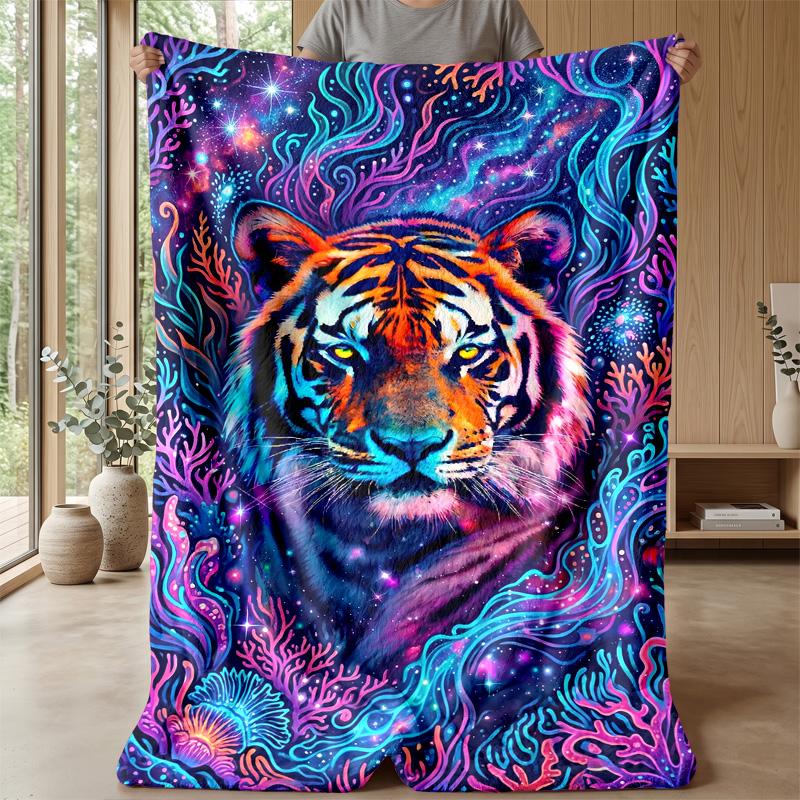 Pink Tigers in Jungle Theme blanket Lightweight Warm Flannel Blanket Decorative Throw Blanket for Home Decoration