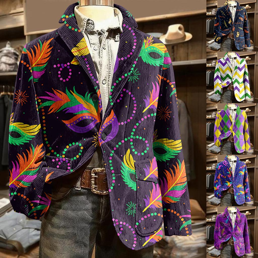 Men's Printed Corduroy Pocket Suit Jacket Cardigan Men's Casual Suit