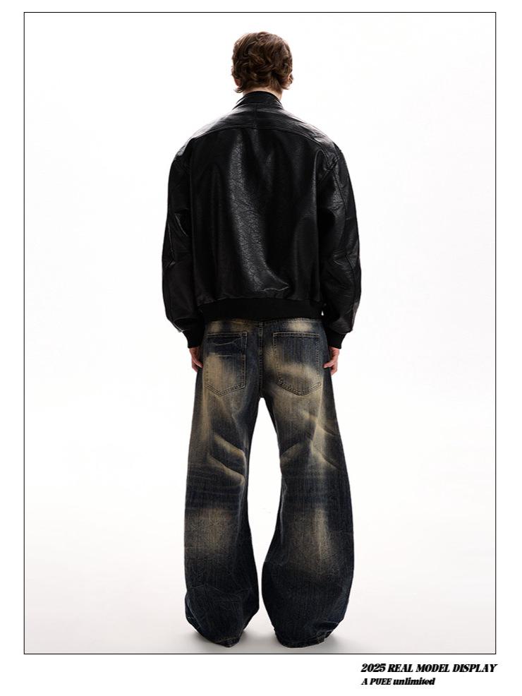 Men's Retro Litchi Pattern PU Leather Winter Motorcycle Jacket