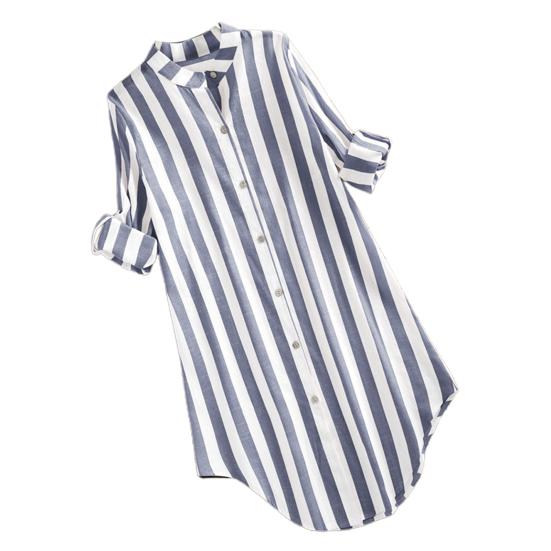 

Женская рубашка в полоску контрастного цвета, однобортная повседневная весенняя блузка для повседневного ношения 2XL синий