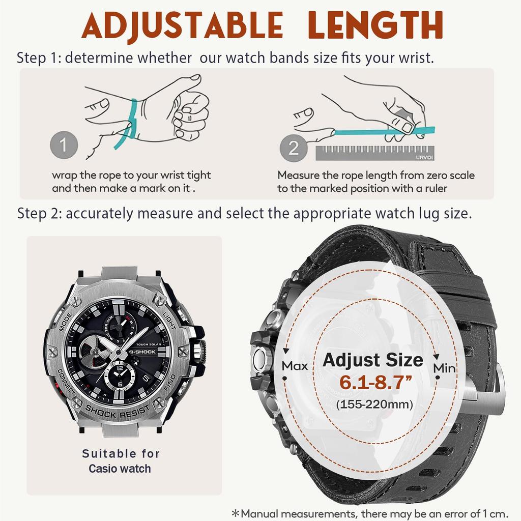 Italian Leather Watch Band for Casio Casio Band GST-210 / GST-300 / GST-400 / GST-410 / GST-210B / GST-S100D / GST-S210B G-Shock