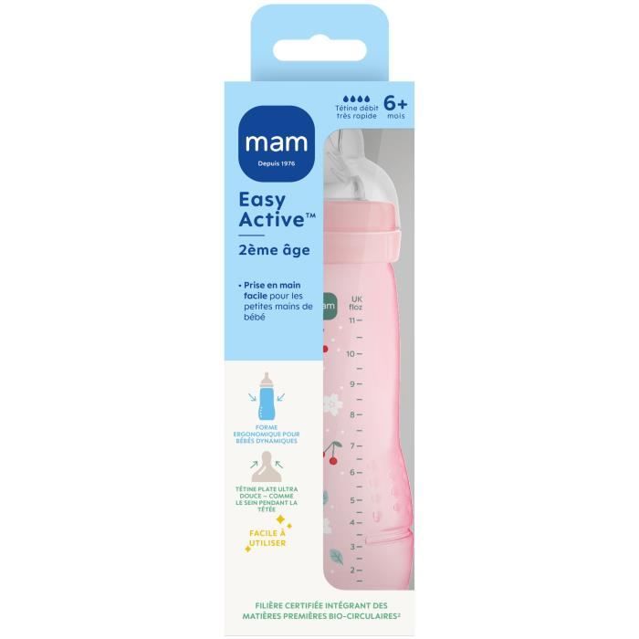 Baby Bottle - MAM BABY - Easy Active - +6 Months - 330 Ml - Teat Flow X - Berry