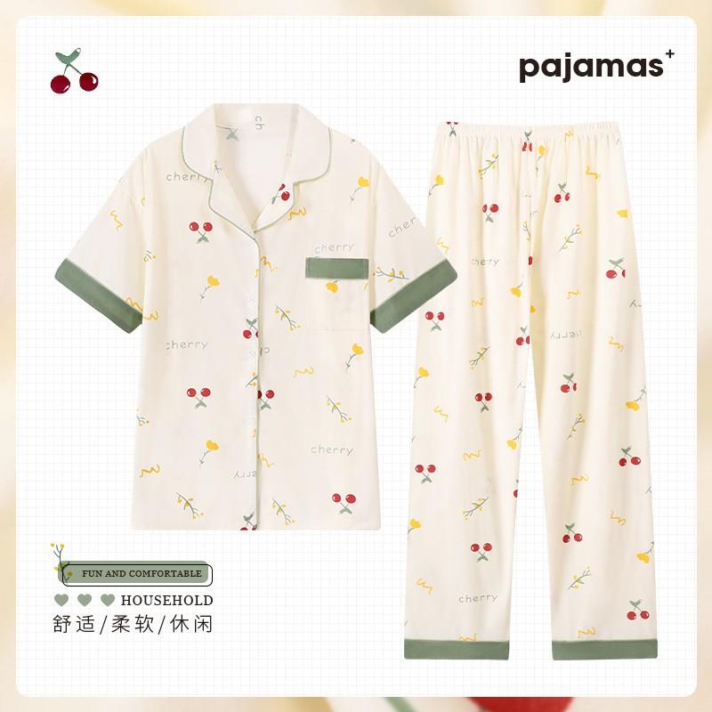 Middle-aged Womens Short Sleeve Long Pants Loungewear Set Plus Size Elegant Sleepwear