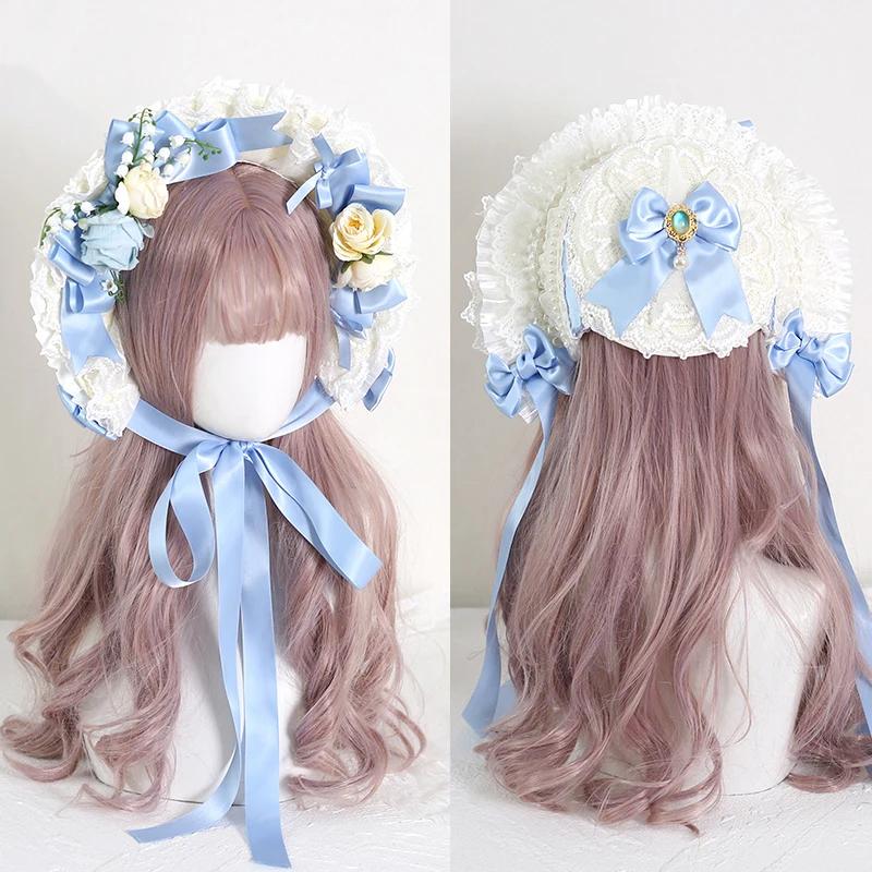 Винтажная Викторианская Кружевная Цветочная Соломенная Шляпа Lolita Девочка Чепчик Оборчатая Кепка На Шнуровке Регулируемая