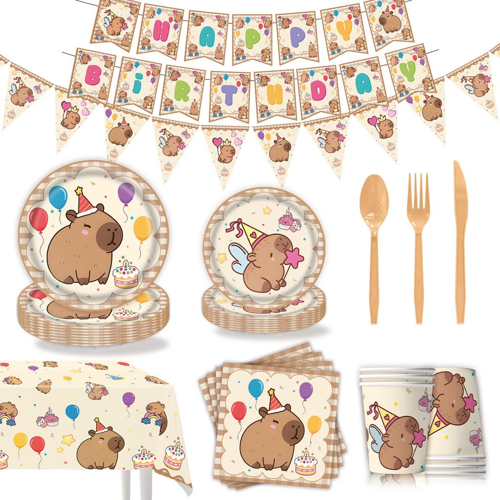 Capibara Birthday Decoration Capybara Birthday for Bara Party Disposable Tableware Plate Balloon Baby Shower Capibara Cumpleaños