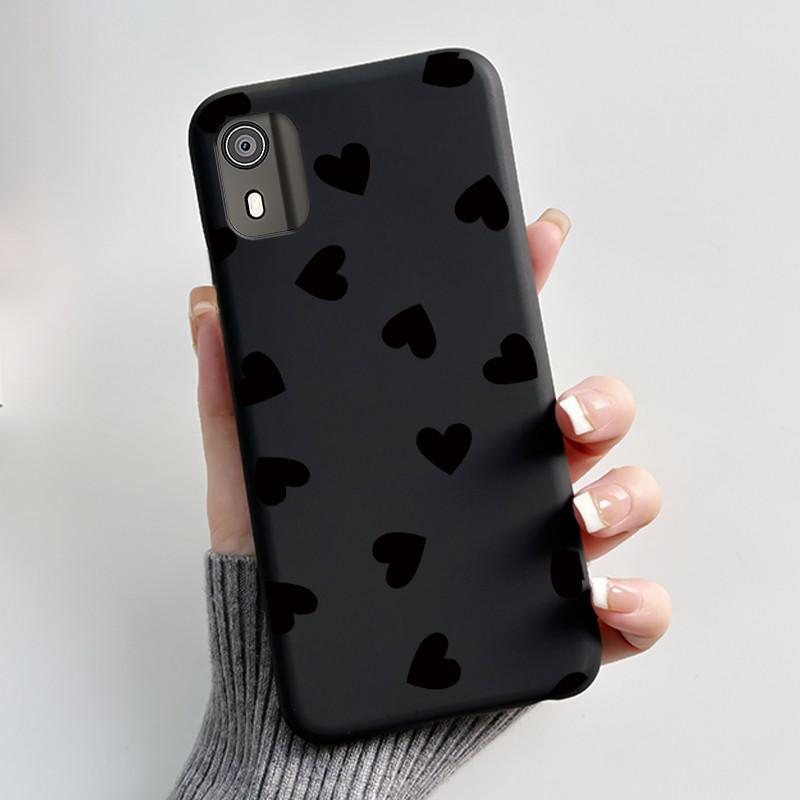 For Nokia C02 Phone Case Cute Funny Love Rabbit Animal Black Matte Soft TPU Protective Back Cover for Nokia C2 2nd Edition Case