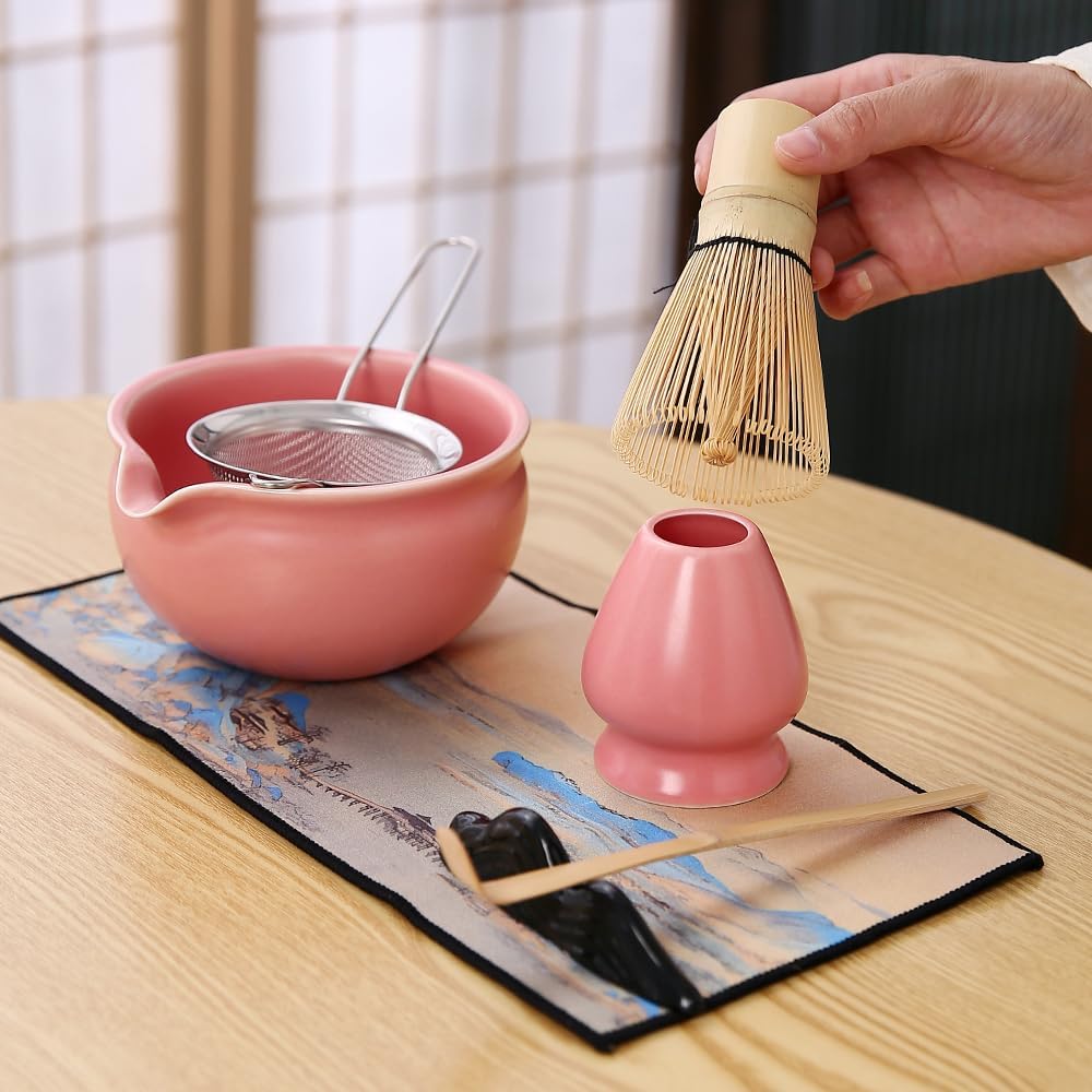 Matcha Set, 7 Pieces, Matcha Bowl with Spout, Whisk, Holder, Bamboo Scoop, Stainless Steel Sifter