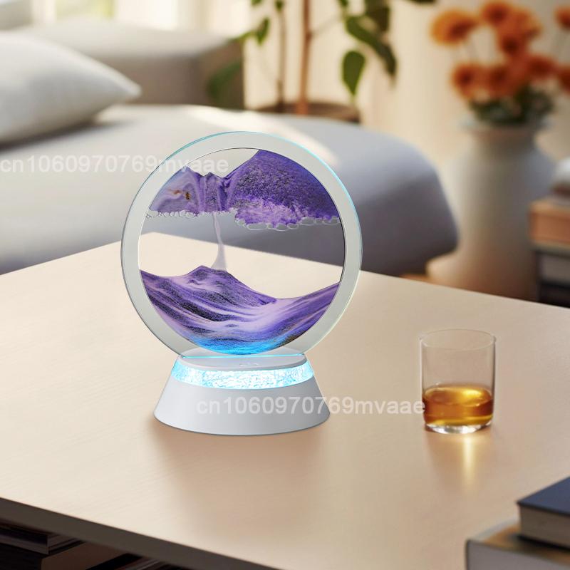 Sandscape Moving Sand Art LED Table Lamp with 7 Color Quicksand Night Light 3D Hourglass Bedside Lamp Office Home Decor Gifts
