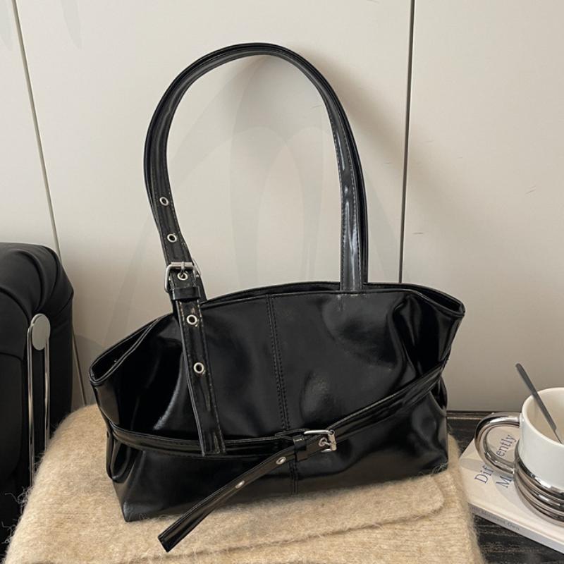 Korean Tote Bag Retro Simple Underarm Bag Stylish Women' Handbag Strap Buckle Shoulder Bag Horiztal Square Zipper Commuter Bag