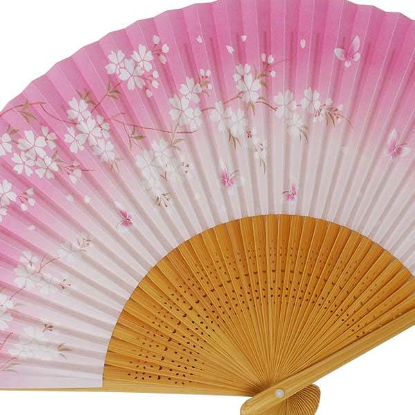 [Stylish Kimono Iroha] Women's Folding Fan, Scented, White Bamboo with Carved Cherry Blossom and Butterfly Design