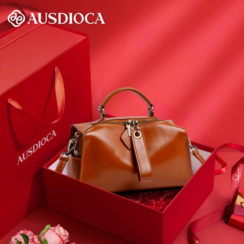 AUDIJIA Women's Genuine Leather Boston Pillow Bag