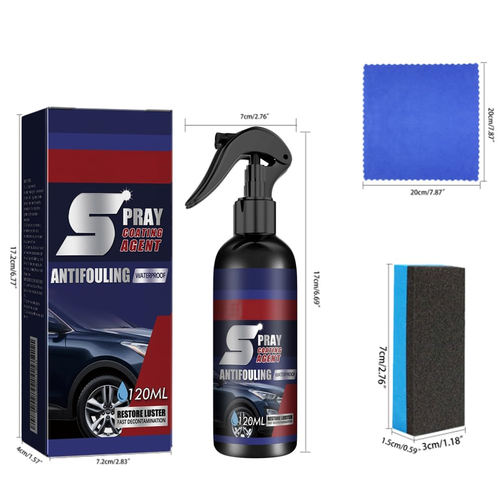 Car Spray, Ceramic Polish, 3 in 1 Ceramic Car Coating Spray, Multi Functional Coating Renewal Agent, Scratch Quick Repair, Fast-Acting (2set)
