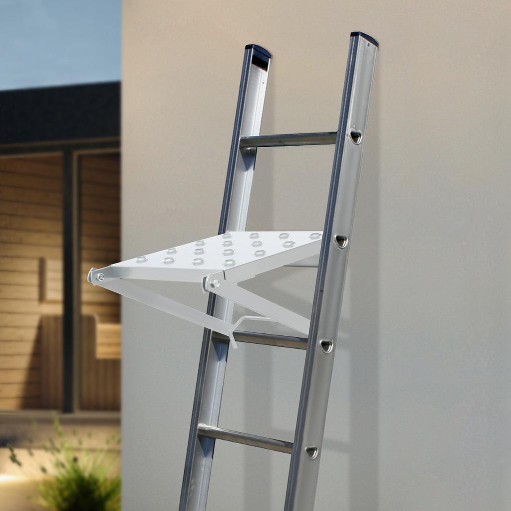 Ladder-Mounted Work Platform, Hanging Step Platform w/ 330 lbs Capacity, Easy-Install Workshop Platform, Sturdy Silver Tool Tray