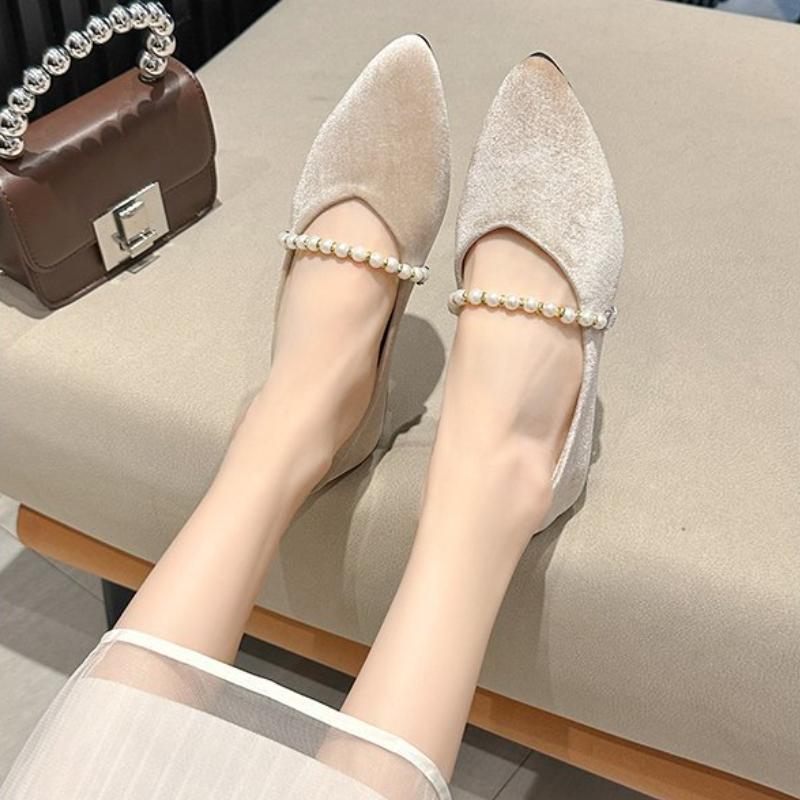 Fashion Trendy Pointed Shallow Mouth Single Shoes Women 2024 New Versatile Luxury Decoration Solid Color Women's Flat Sole Single Shoes