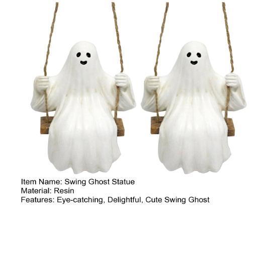 Swing Ghost Garden Statue Cute Resin Ghost Figurine Outdoor Tree Hanging Ornament for Porch Garden Lawn Yard Decor