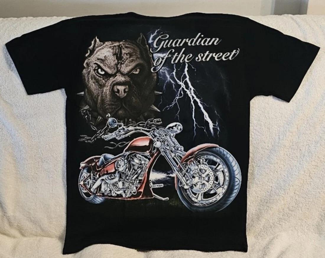 PITBULL MOTORCYCLE LIGHTNING BIKER DOG GUARDIAN OF THE STREET T-shirt 3XL