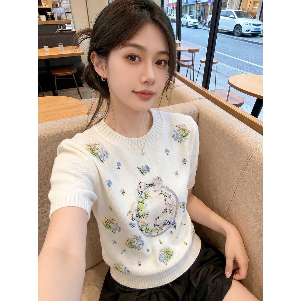 2026 Spring/Summer New Lazy Short Sleeve Knitted Shirt Women's Versatile Daily Casual Top