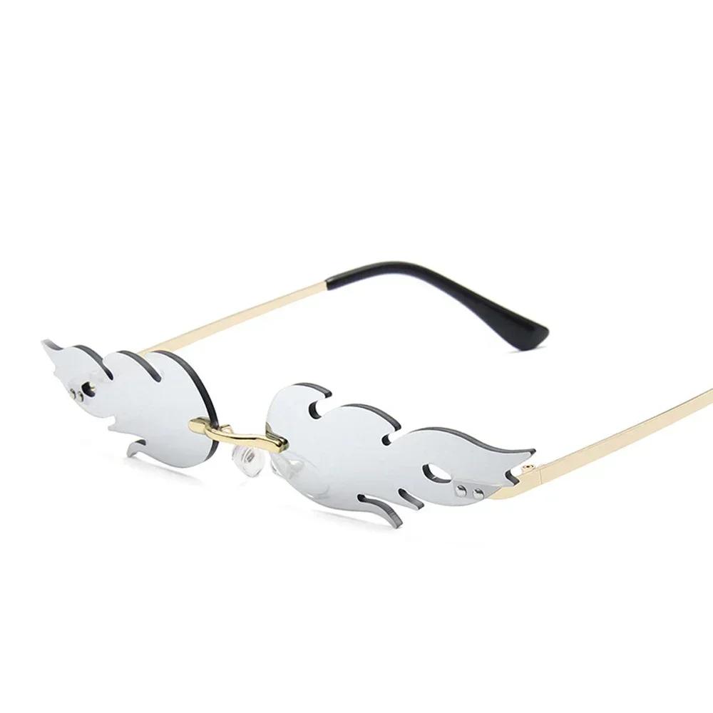 Luxury Fire Flame Sunglasses Women Vintage Rimless Wave Metal Shades UV400 Mirror Eyewear Fashion Sun Glasses