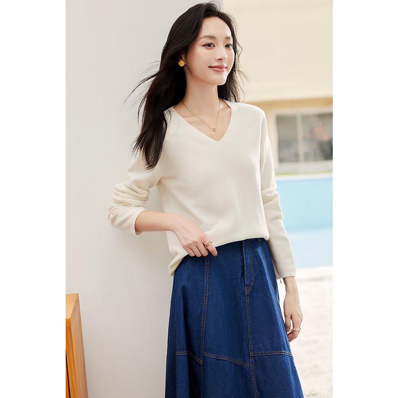 VICTORIA&VERA Women's Cashmere Blend V-Neck Knit Sweater V8701S04