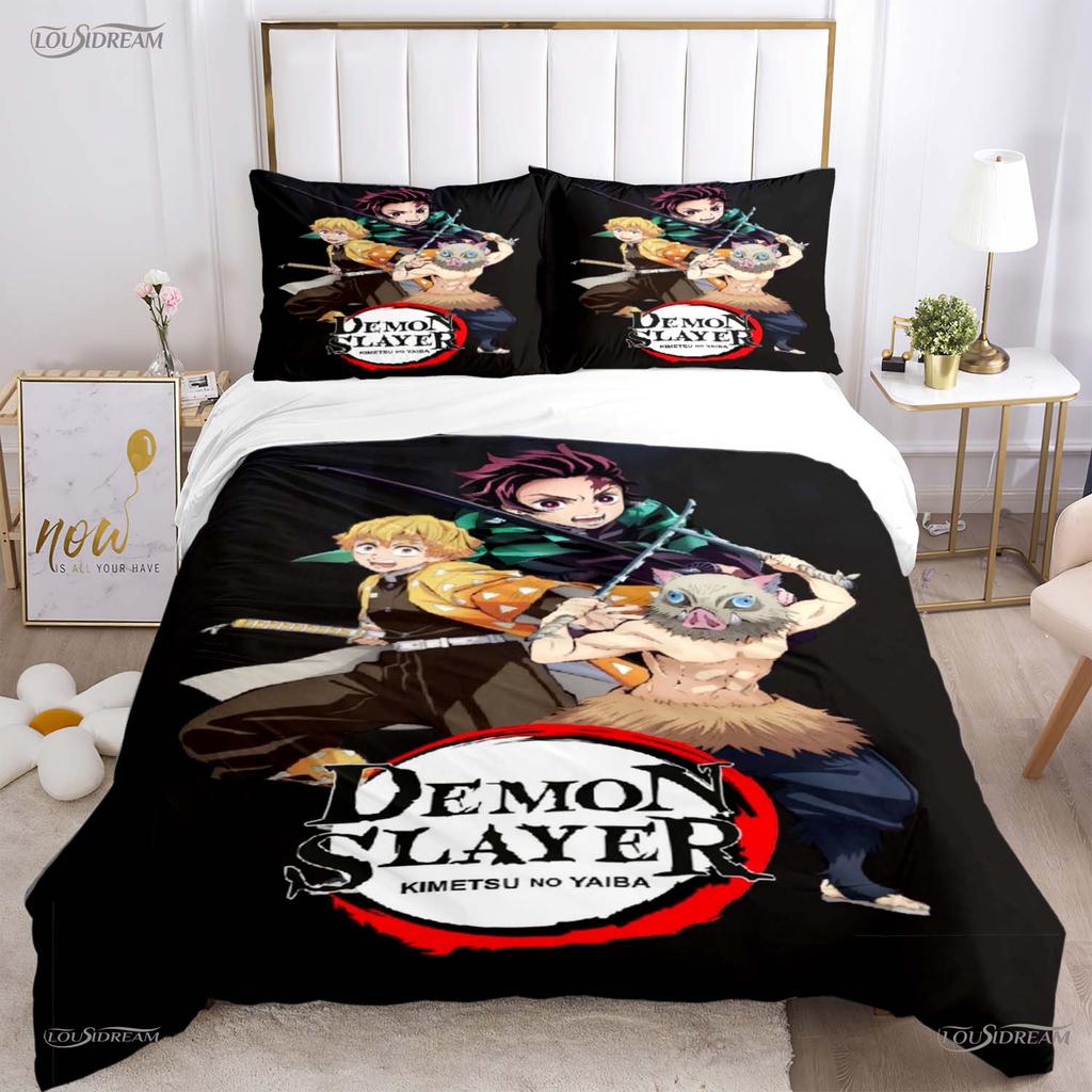 Casal Anime Demon Slayer Alle Staffeln Bettbezug Steppdecke Bettwäsche-Sets Weiche Steppdecke und Kissenbezüge Einzel-/Doppel-/Queen-/King-Größe