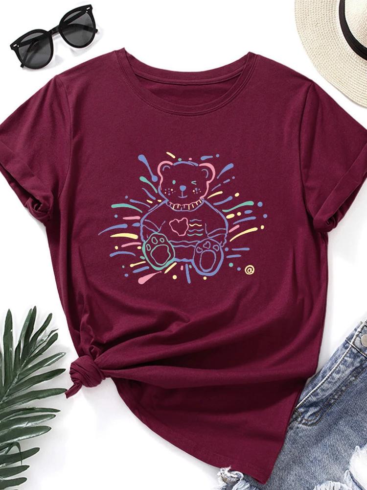 Colorful Fireworks Bear Print T Shirt Women Short Sleeve O Neck Loose Tshirt Summer Women Tee Shirt Tops Camisetas Mujer