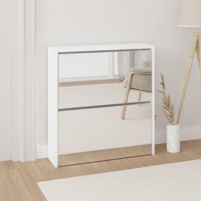 VidaXL Shoe Cabinet with Mirror 2 Levels Glossy White 63x17x67cm 342631