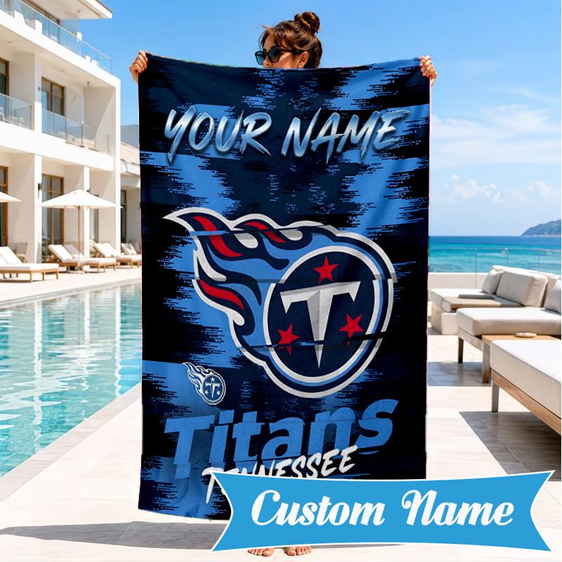 Custom Name Titans Crest Personalized Microfiber Beach Towel, Quick-Dry, Ideal for Summer Travel, Beach Essential, Swimming