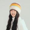 Rainbow Gradual Change Wool Hat Women's Autumn and Winter Warm Ear Protection Knitted Hat Big Head Circumference Show Face Small Pile Hat