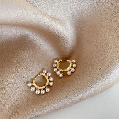 925 Sterling Silver Geometric Circle Earrings Handmade Pearl Earrings Female Jewelry Wholesale