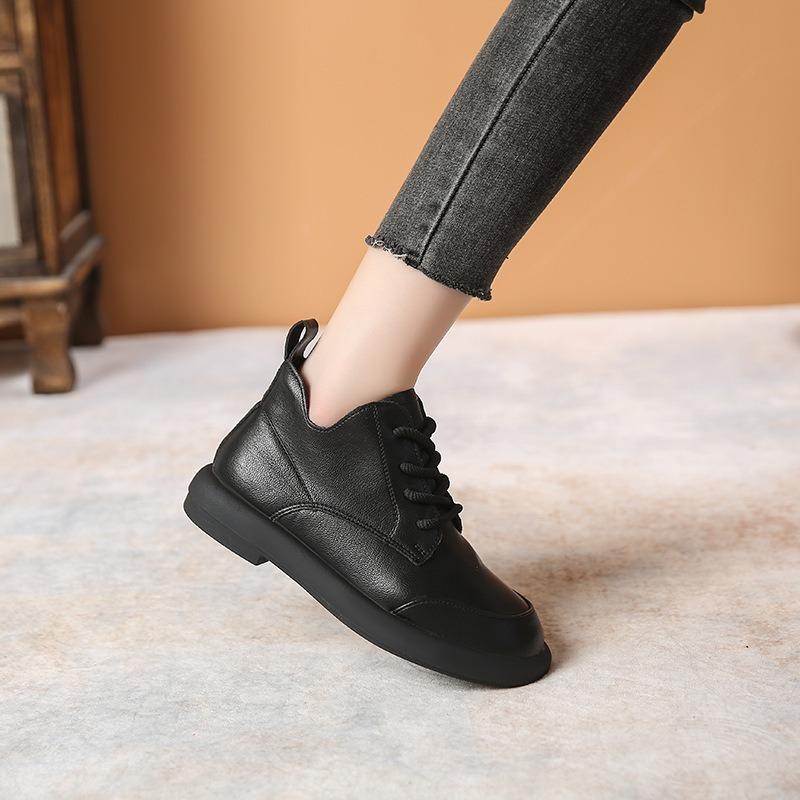 Martin Boots Women's Lace-up Small Leather Shoes New Flat-soled Non-slip Single Shoes Soft-soled Spring and Autumn Low-top Boots Autumn Women's Shoes