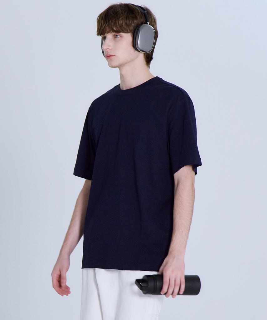 BASIC HOUSE Uni Relaxed Fit Round Neck Short Sleeve T-Shirt Navy Lats0105