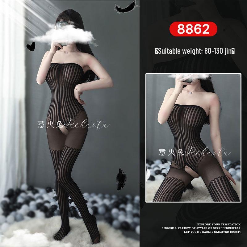 Seductive Rabbit Silk Bondage Lingerie Set: Open Crotch, Tearable Bodysuit with Garter and Stockings