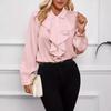 Frühling Herbst Hemden Mode Weiß Rüschen Elegant Bluse Oberteile Damen Langarm Revers Damenhemd Einfarbig Büro Damen Oberteile