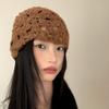 Solid Color Knitted Pullover Hat Hollow Beanies Cap Cute Crochet Flower Hat  Girls