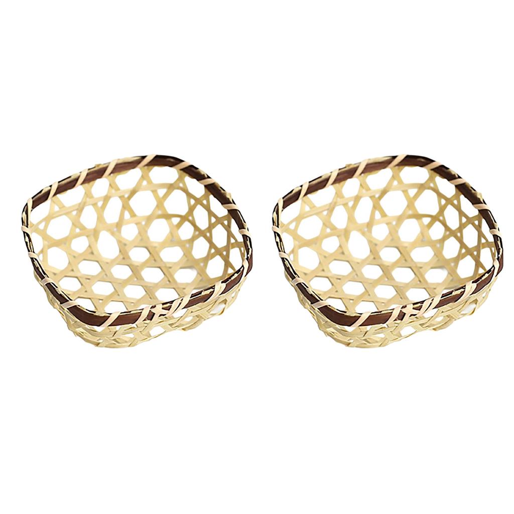 2 Stück Handgefertigte Bambus Servierkörbe für Dekorative Tischverwendung Snacks und Früchte Aufbewahrungstablett Dekokorb