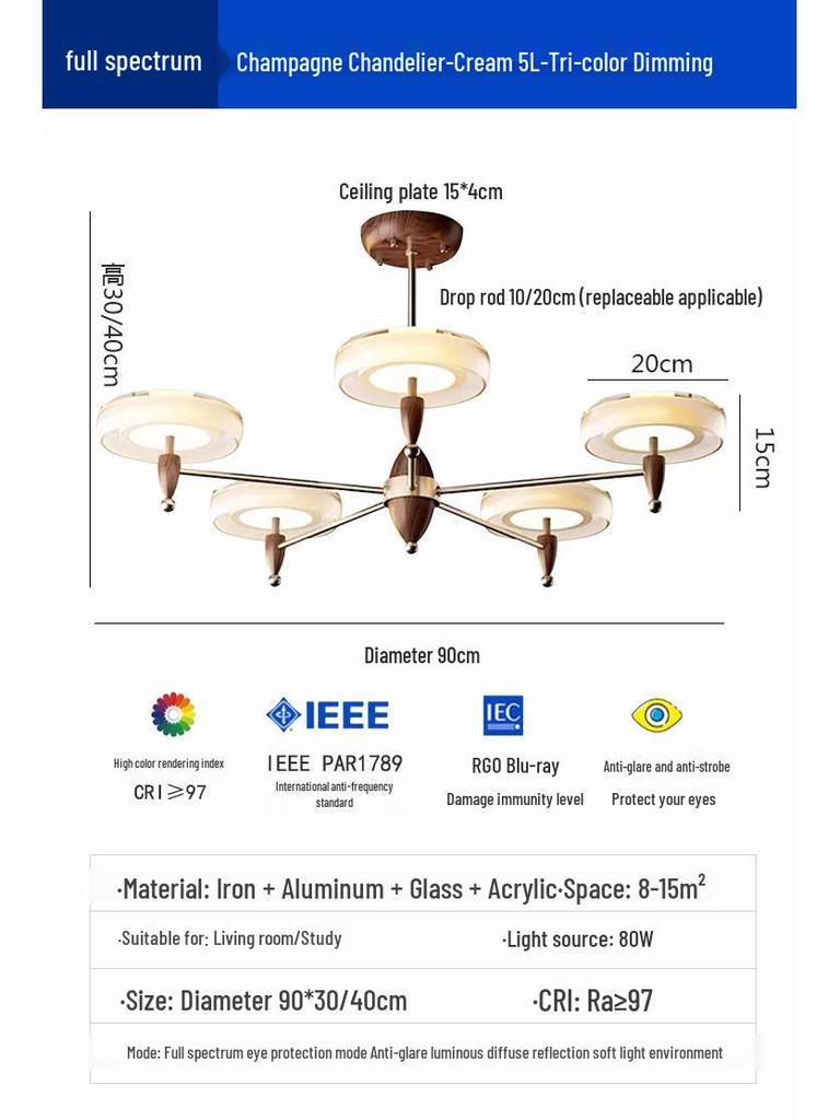 French Vintage Style Modern Minimalist Chandelier for Dining, Study, Bedroom, or Aisle