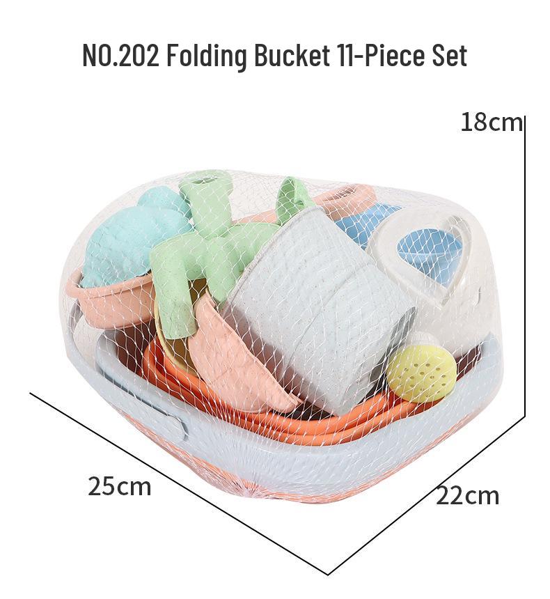 Children's 11-Piece Beach Sand Play Set - Folding Bucket and Shovels