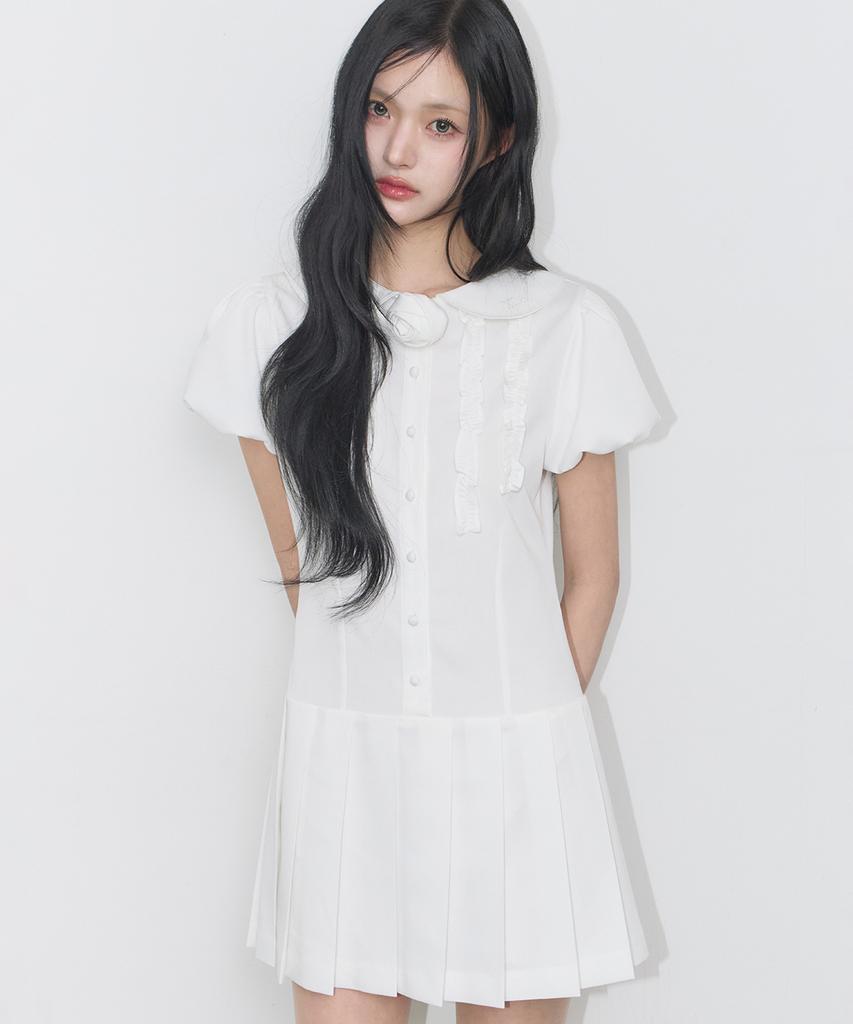 Iligo Rose Pleated Mini Dress White