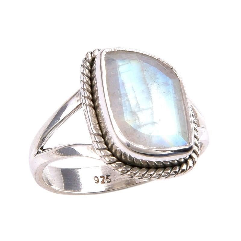 Natural Rainbow Moonstone Gemstone 925 Solid Silver Jewelry Ring Size 6.5 i5O22
