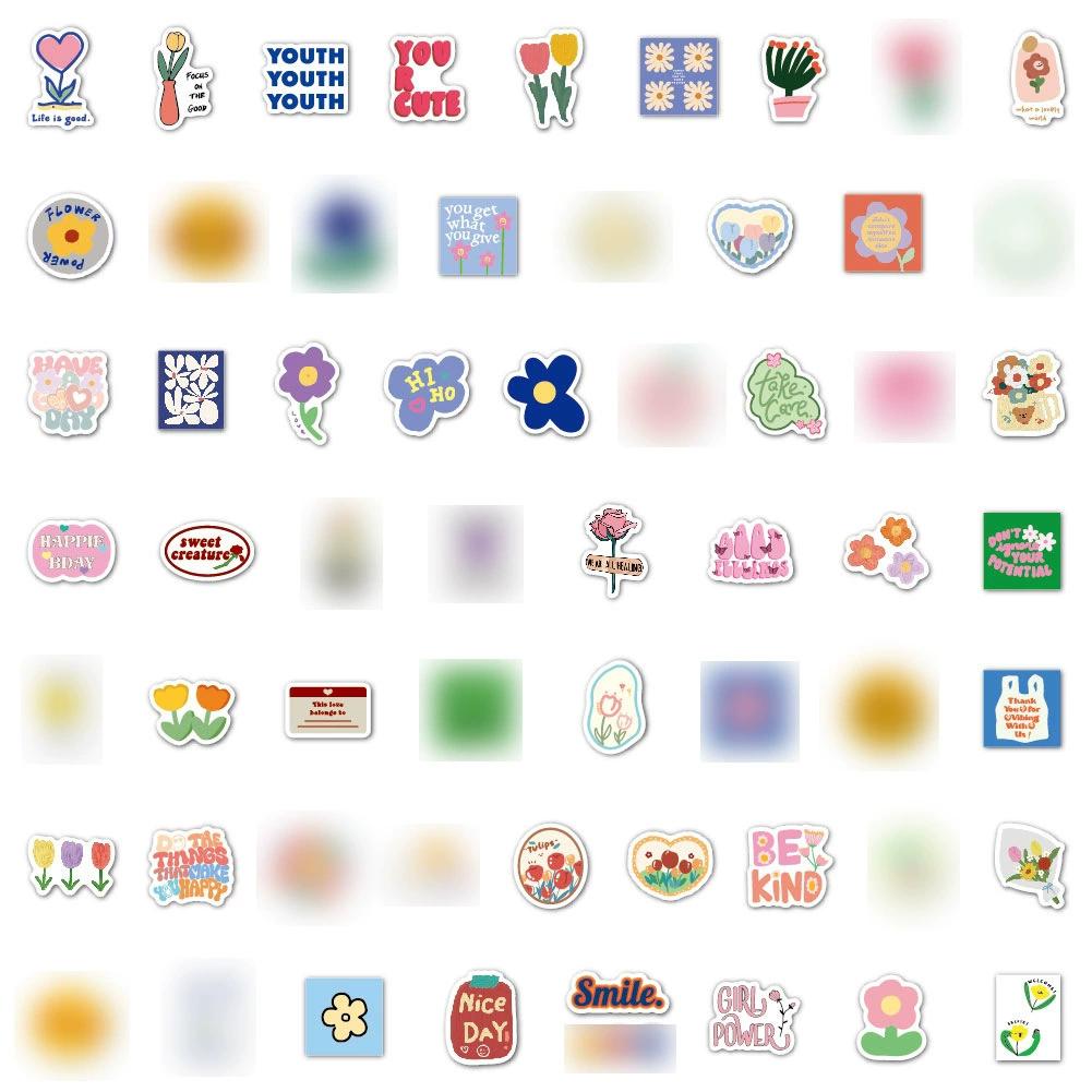 60Pcs Little Flower Smile Stickers Cartoon Cute Simple Ins Graffiti Decoration Water Cup Computer Luggage Flower Stickers