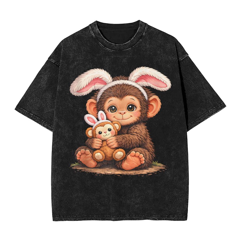 Men's Cute Punch Monkey Easter Bunny Cartoon T Shirts Tees Summer Y2K Funny Short Sleeve T-Shirt O Neck Trendy Tee Shirt Cheap