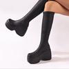 Petite Stiefel in Knielänge mit dicker Sohle, Damen-Rundstiefel, klobige Skinny-Stiefel, 2026 neue High-Heel, High-Top Ritterstiefel