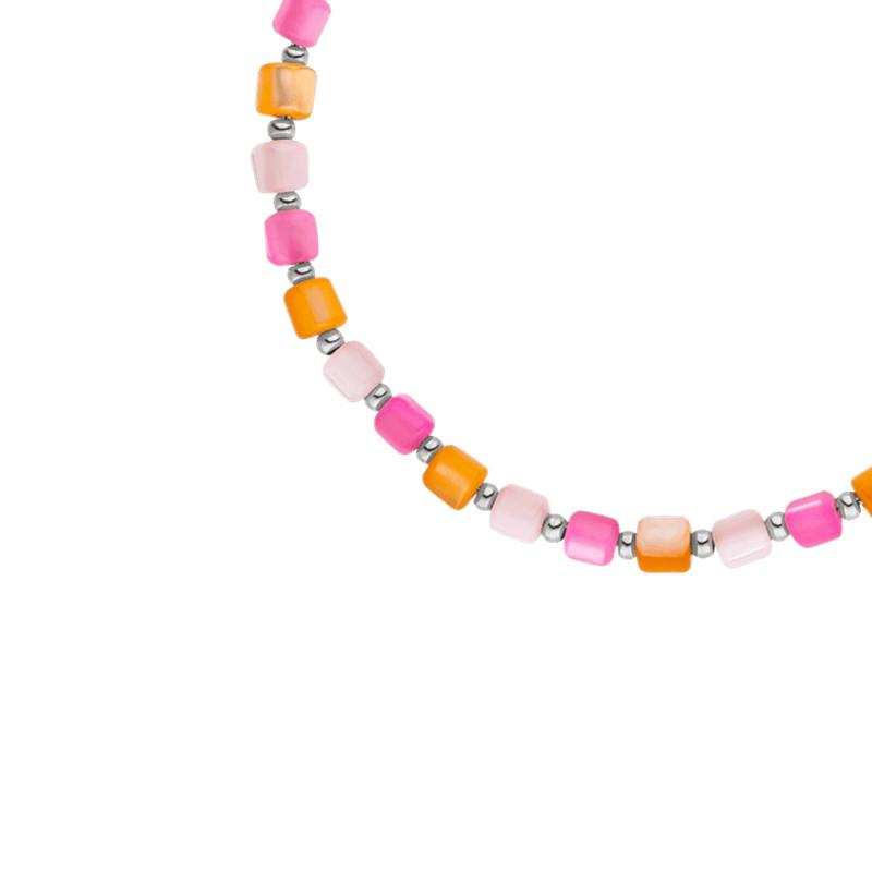Natural Shell Beads Happiness Bracelet with Pink rose orange Glass Shell Beads and Stainless Steel Small Beads as fashion