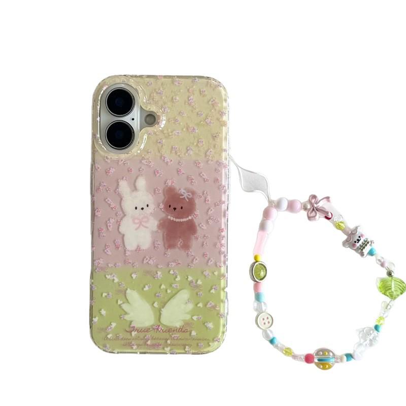 Pink Flowers & Bear Rabbit iPhone Case for 17, 16 Pro Max, 15, 14