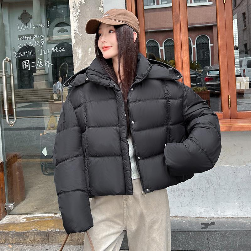 

Новая модная укороченная хлопковая одежда с капюшоном и утолщением для женщин, зимняя, маленькая, теплая, хлопковое пальто типа «хлеб» S чёрный